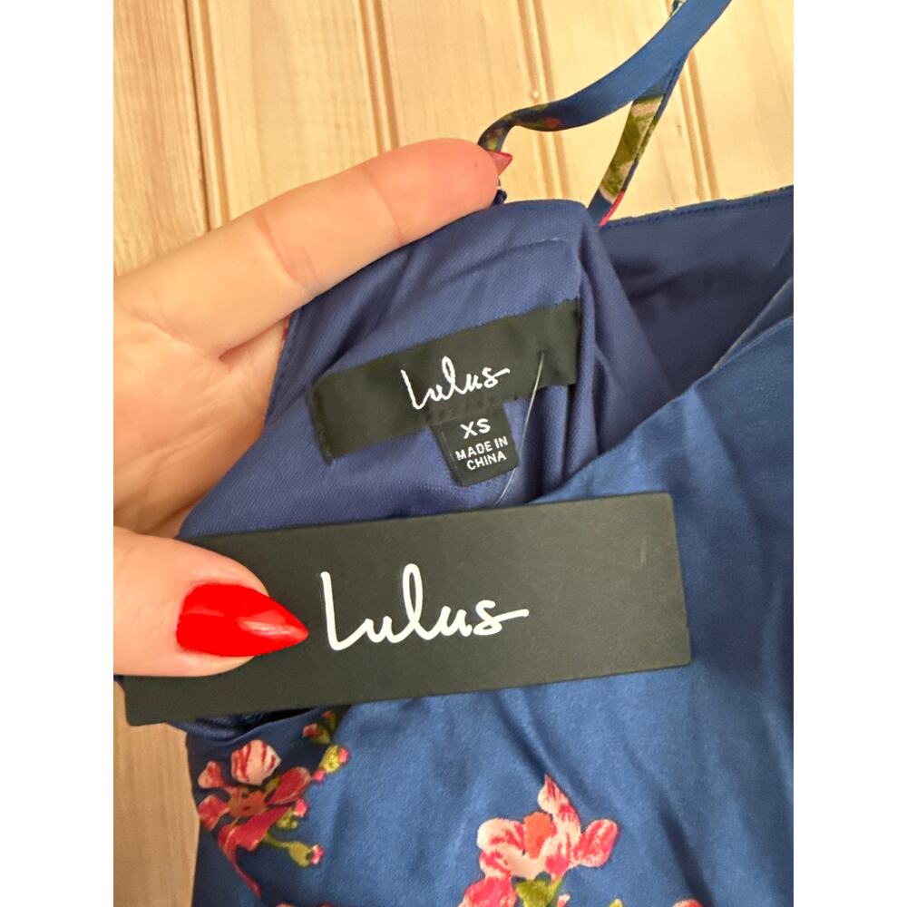 NWT Lulus Still the One Blue Floral Print Satin Maxi Dress Wedding Bridesmaid XS - Picture 9 of 9